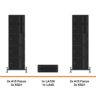L-Acoustics A15 Focus geluidset huren verhuur, A15, KS21, LA12X, stacked, jacked