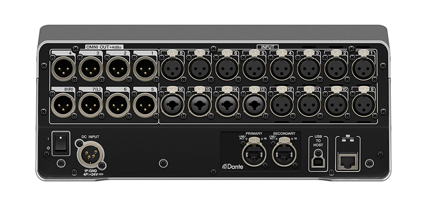 Yamaha DM3 achterkant aansluitingen backside Dante